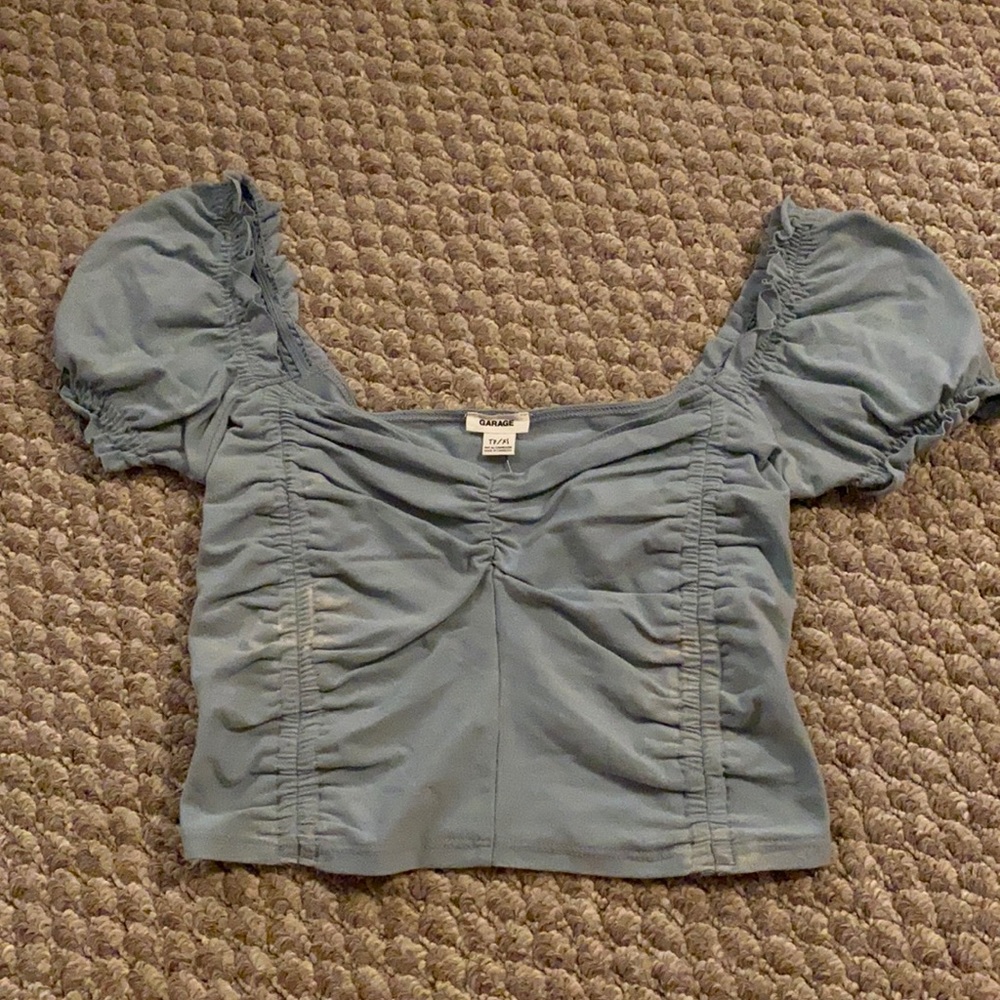 Garage Blue Top with Ruffled Sleeve